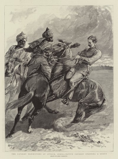 The Cavalry Manoeuvres at Attock, India, Native Cavalry stopping a Scout by John Charlton